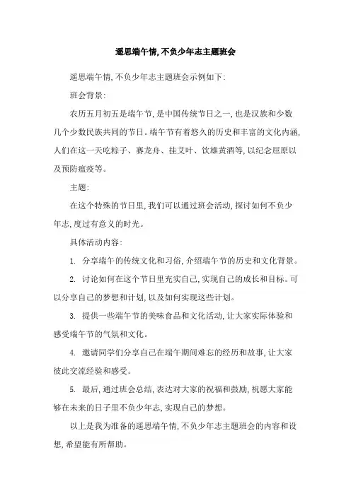 遥思端午情,不负少年志主题班会