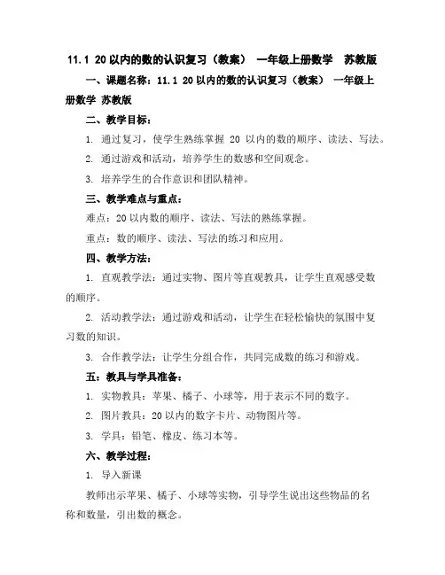 11.120以内的数的认识复习(教案)-一年级上册数学苏教版
