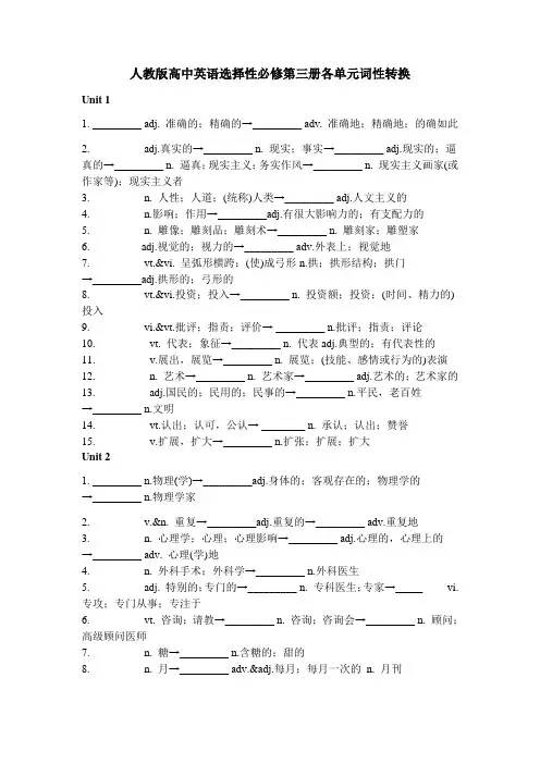 人教版2019高中英语选择性必修第三册Units 1-5 选择性必修第三册 词形变化检测(含答案)