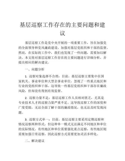 基层巡察工作存在的主要问题和建议