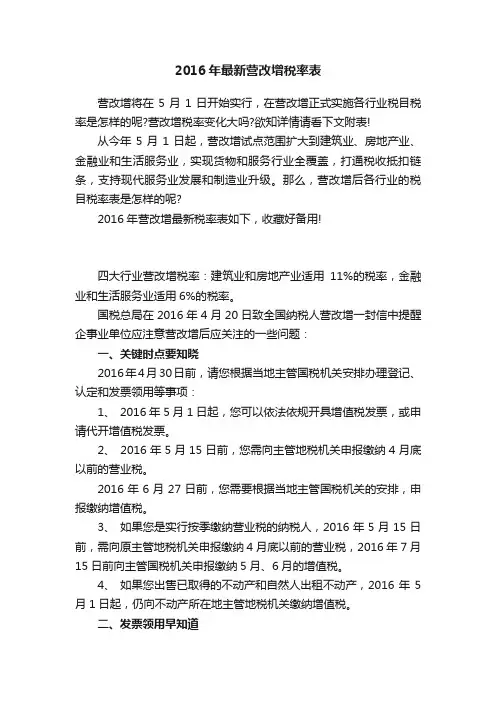 2016年最新营改增税率表