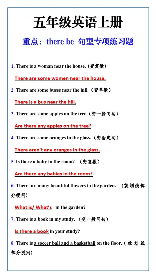 小学五年级英语上册重点《there be 句型》练习题