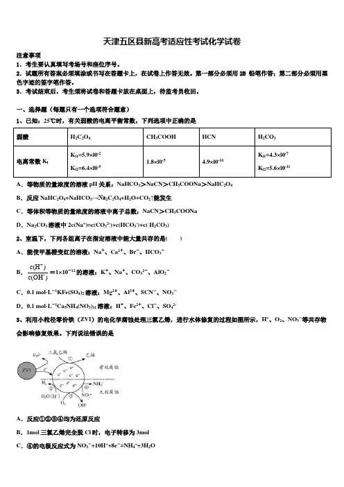 天津五区县新高考适应性考试化学试卷及答案解析