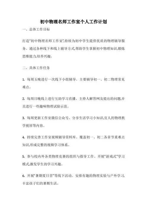 初中物理名师工作室个人工作计划