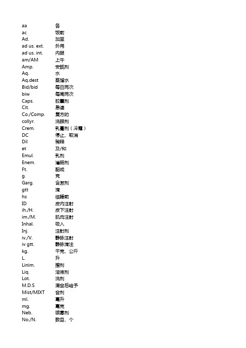 处方代码缩写