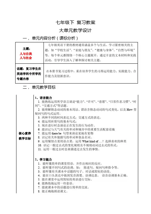 复习教案人教版七年级英语下册