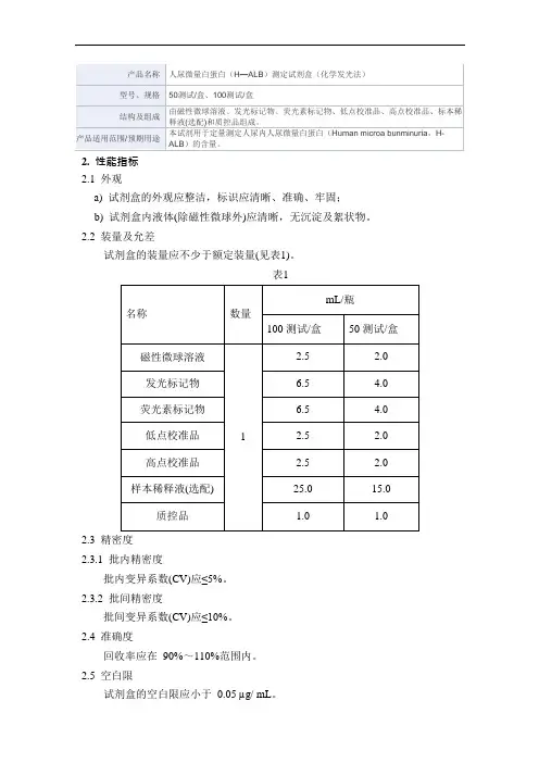 人尿微量白蛋白(H—ALB)测定试剂盒(化学发光法)产品技术要求新产业