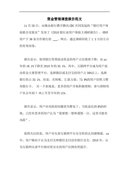 资金管理调查报告范文