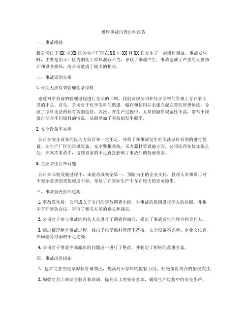 爆炸事故自查自纠报告