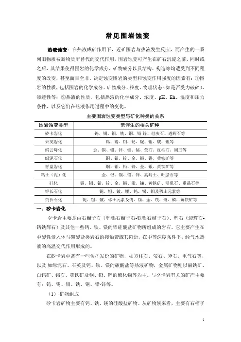 热液矿床常见围岩蚀变解读