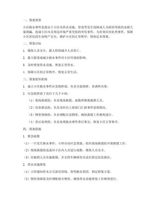 小区跑水突发事件应急预案