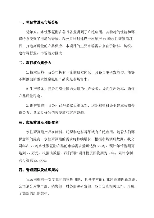 年产xx吨水性聚氨酯项目商业计划书