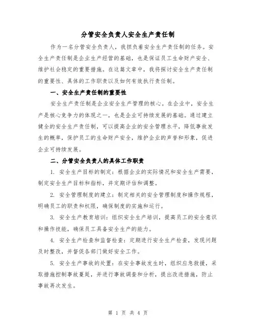 分管安全负责人安全生产责任制(3篇)
