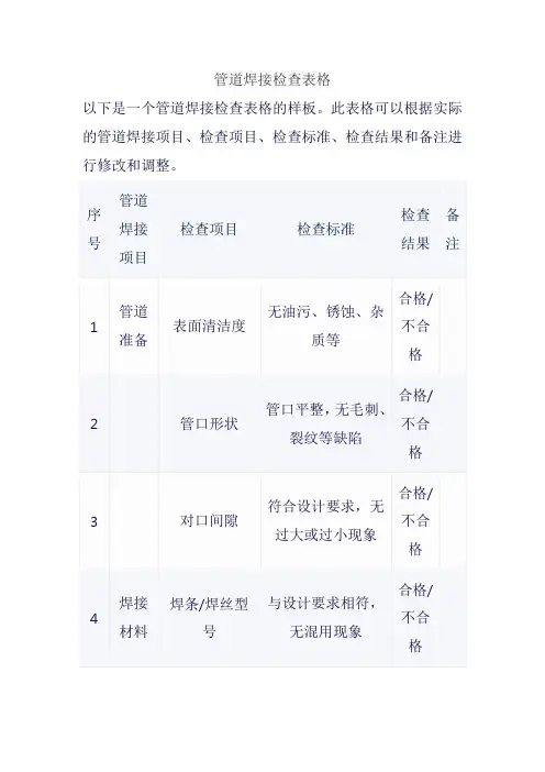 管道焊接检查表格