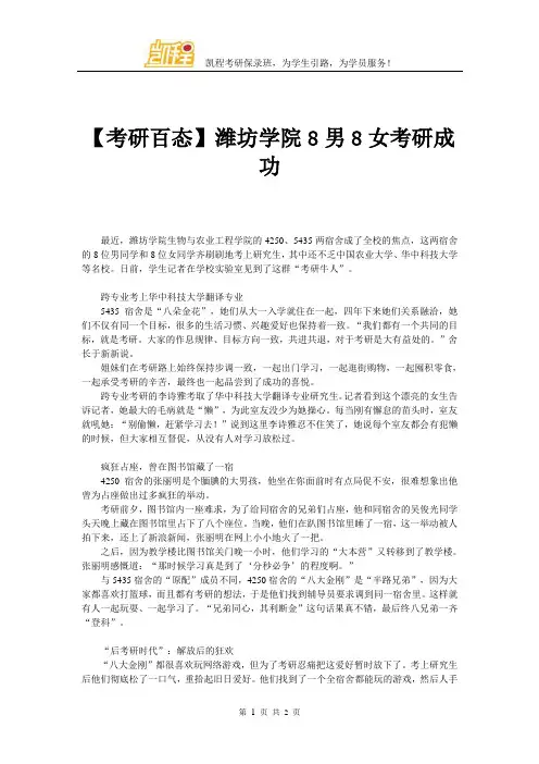【考研百态】潍坊学院8男8女考研成功