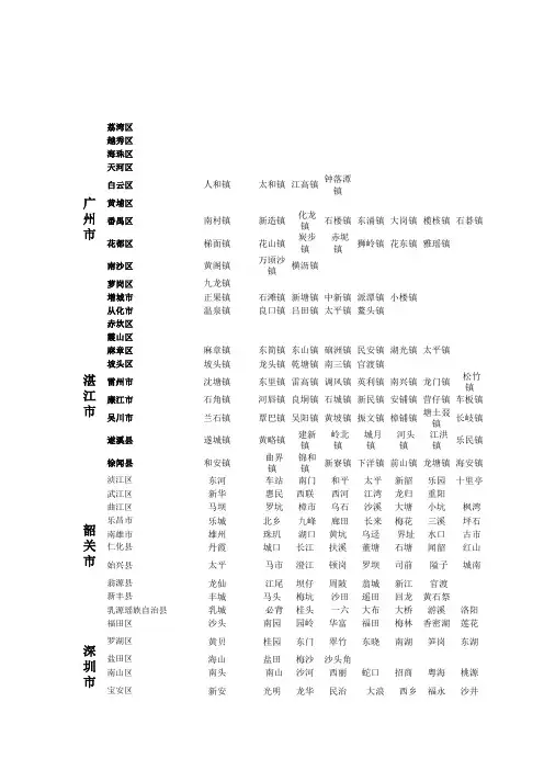 广东省镇级行政区域表