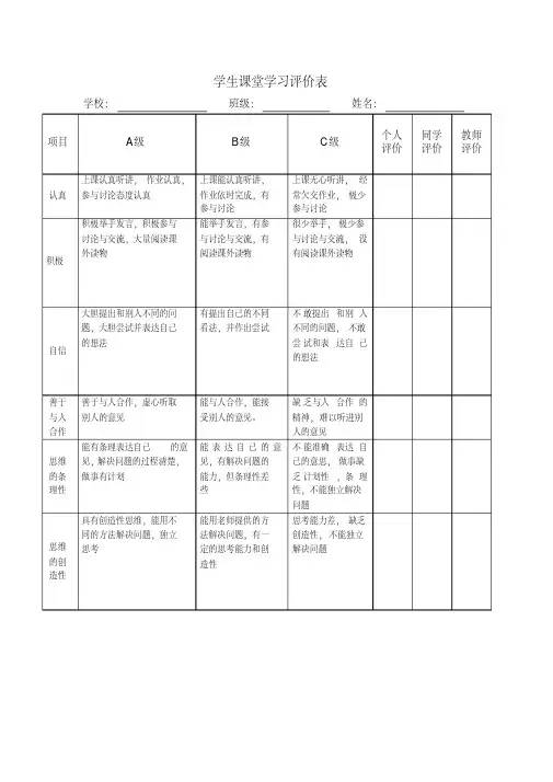新版学生课堂学习评价表.pdf