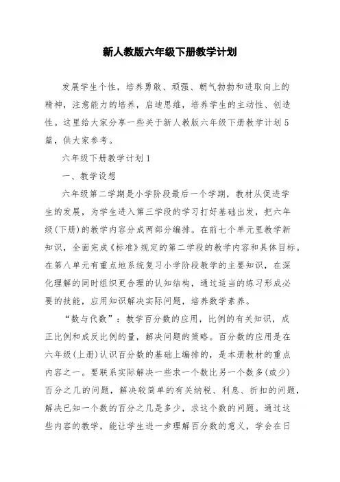 新人教版六年级下册教学计划