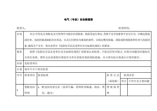 电气设备安全检查表