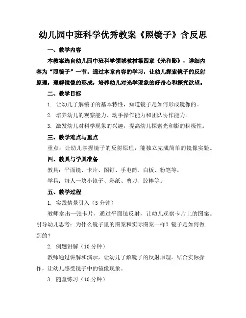 幼儿园中班科学优秀教案《照镜子》含反思