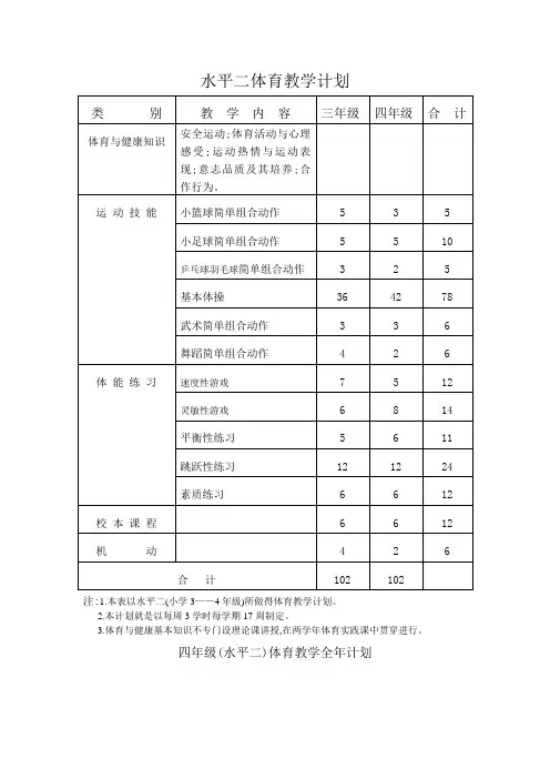 水平二体育教学计划