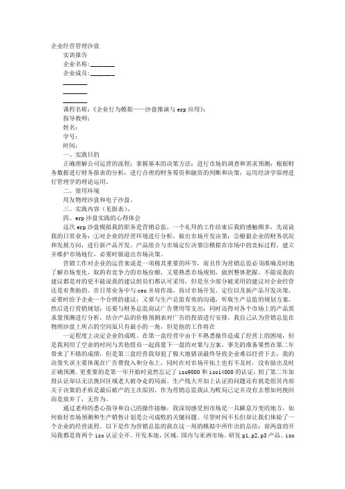 ERP沙盘模拟研发总监的实训心得