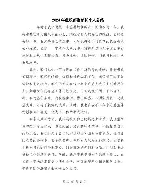 2024年组织部副部长个人总结
