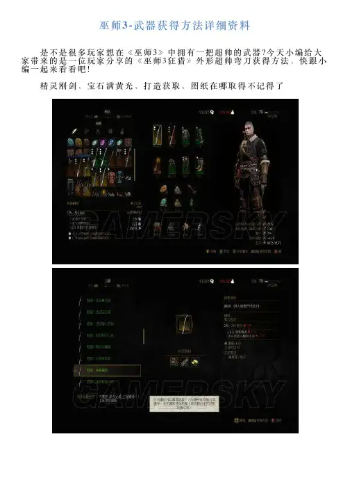 巫师3武器获得方法详细资料