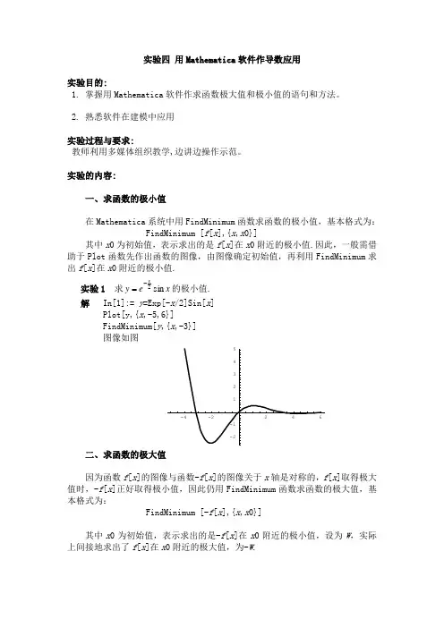 实验四  用Mathematica软件作导数应用