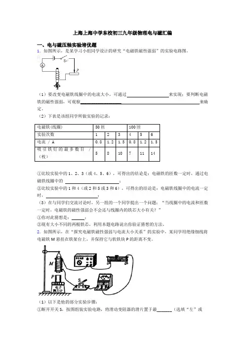 上海上海中学东校初三九年级物理电与磁汇编