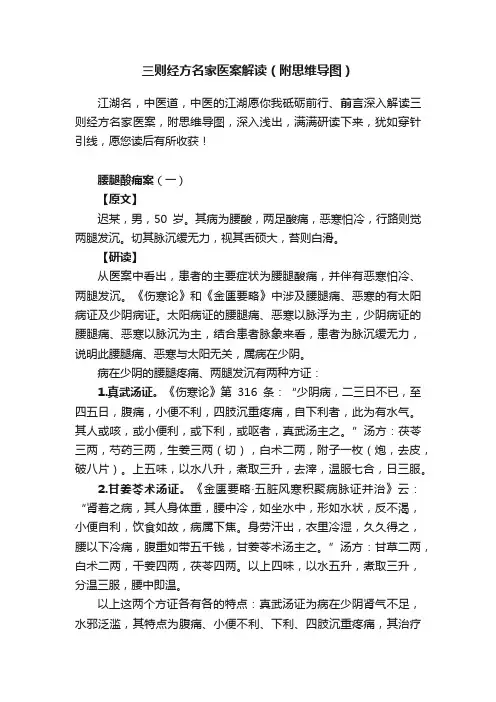 三则经方名家医案解读（附思维导图）