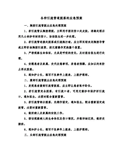 各种引流管道脱落的应急预案（二篇）