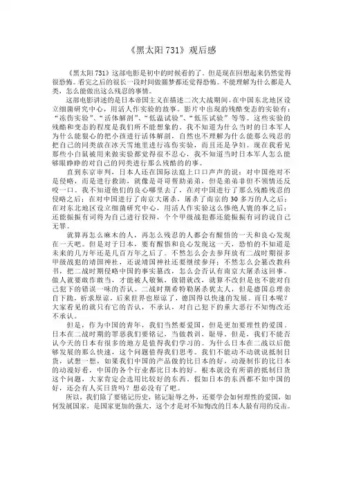 《黑太阳731》观后感