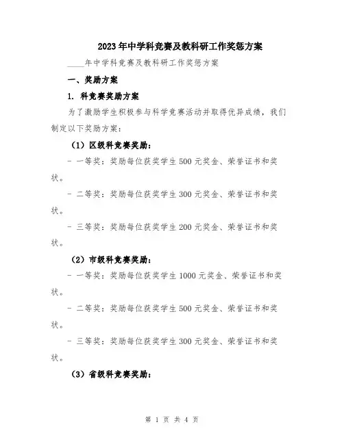 2023年中学科竞赛及教科研工作奖惩方案