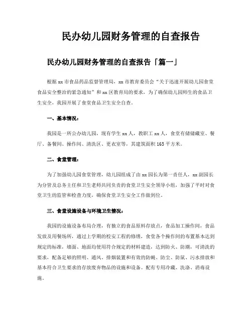 民办幼儿园财务管理的自查报告