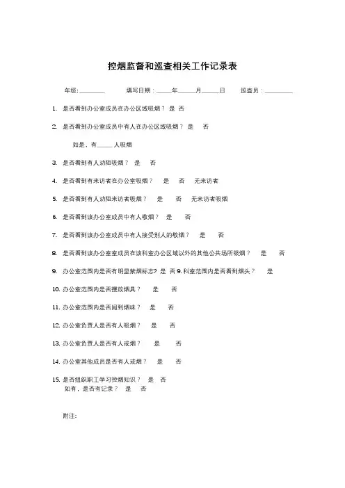 控烟监督和巡查相关工作记录及值班表