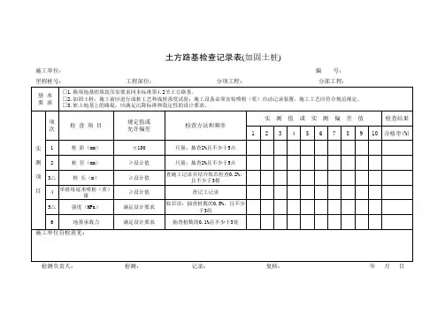 土方路基检查记录表(加固土桩)