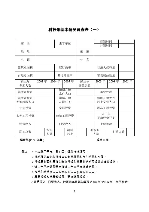 科技馆基本情况调查表(一汇总
