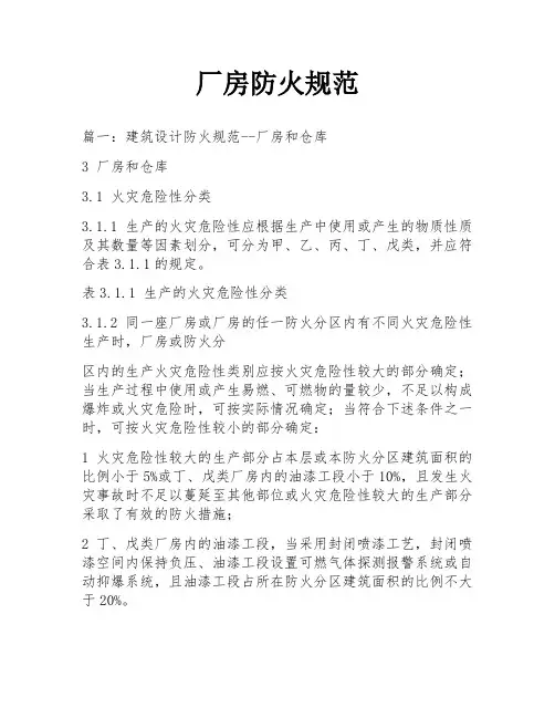 厂房防火规范