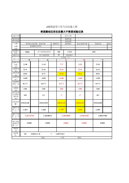 表面振动压实仪法最大干密度试验记录