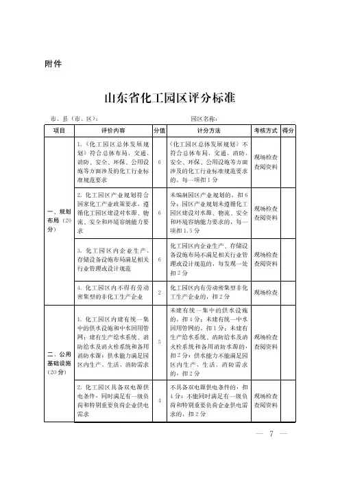 山东省化工园区评分标准