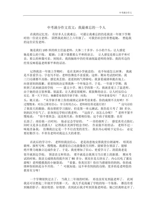 中考满分作文：我最难忘的一个人