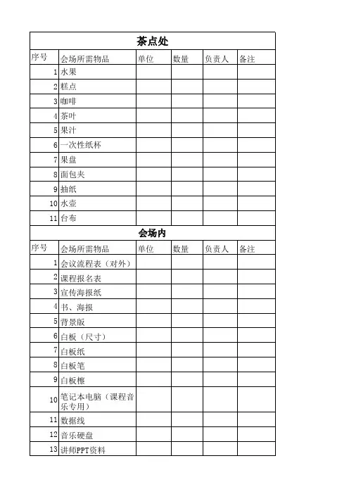 会议物品清单