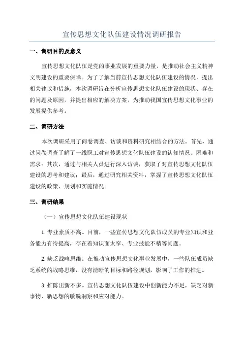 宣传思想文化队伍建设情况调研报告