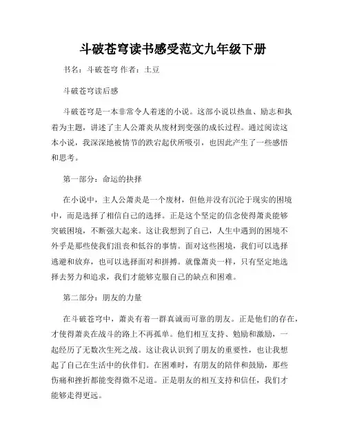 斗破苍穹读书感受范文九年级下册