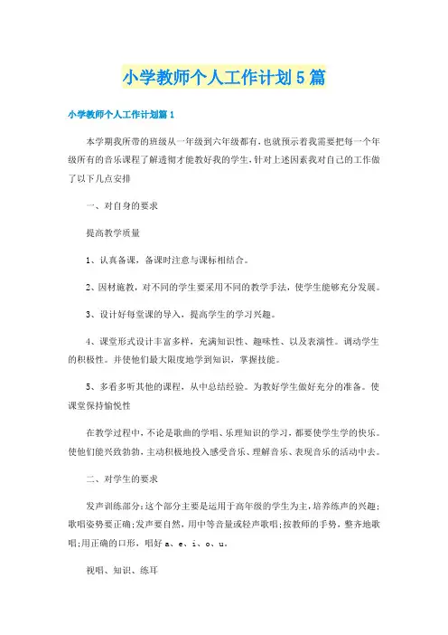 小学教师个人工作计划5篇