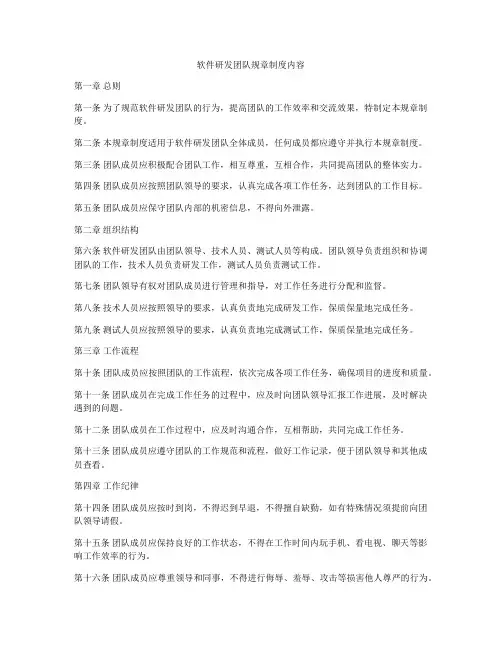 软件研发团队规章制度内容