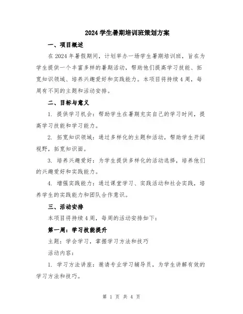 2024学生暑期培训班策划方案