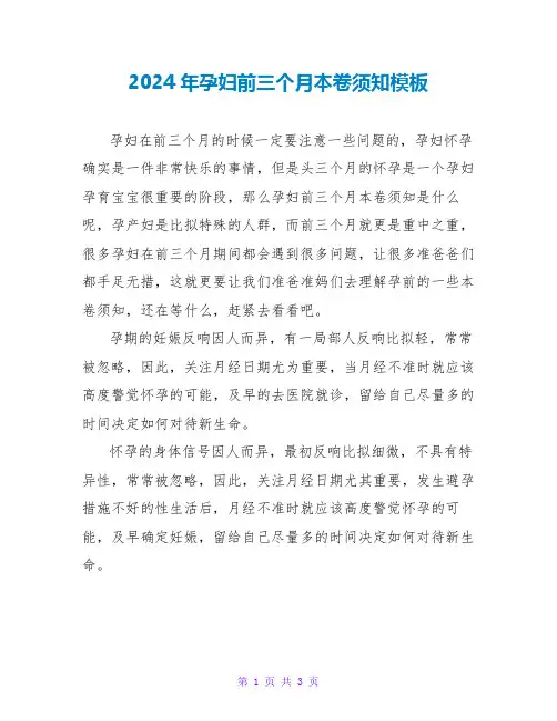 2024年孕妇前三个月注意事项模板