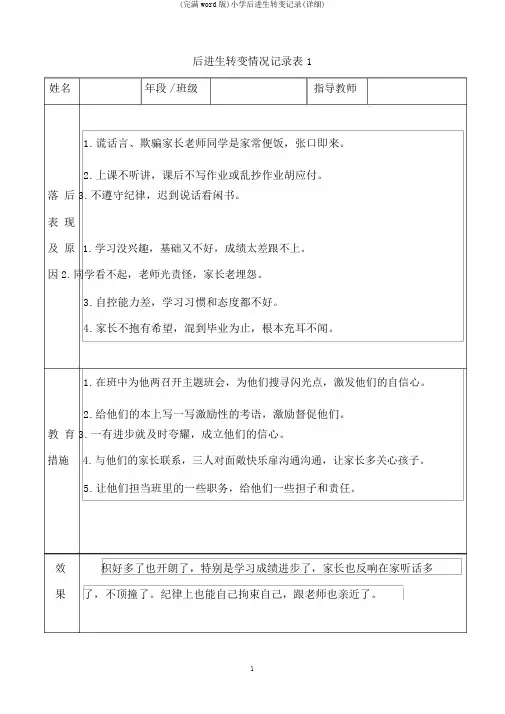 (完整word版)小学后进生转化记录(详细)